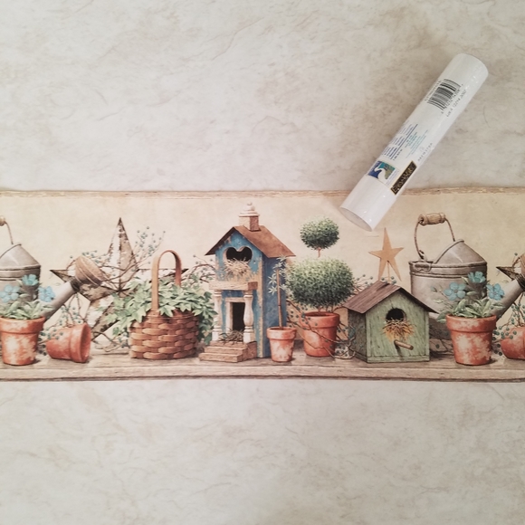 Wallpaper Border Shandi Blue Bird Hill Birdhouse - Picture 1 of 10